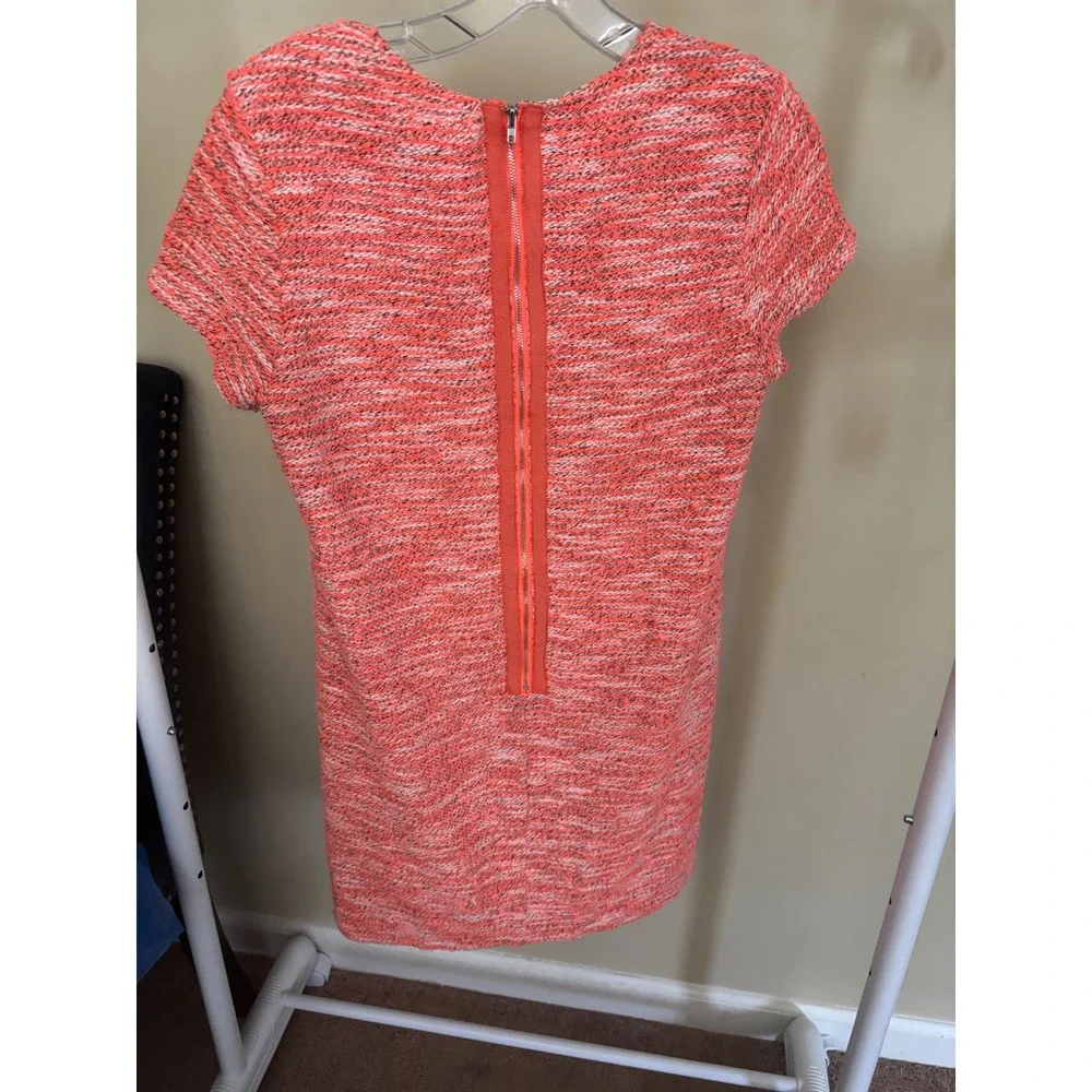 Piperlime Collection Women Coral Tweed Short Sleeve Shift Dress Sz S Exposed Zip